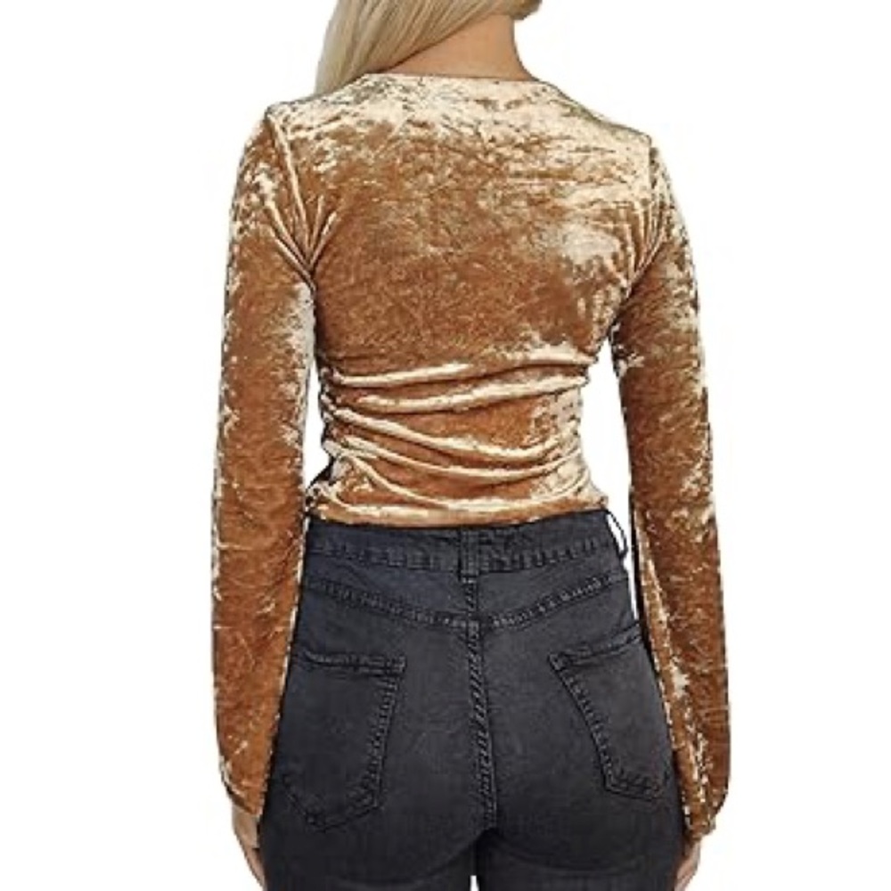 Bozzolo Velvet Long Sleeve Bodysuit in Brown